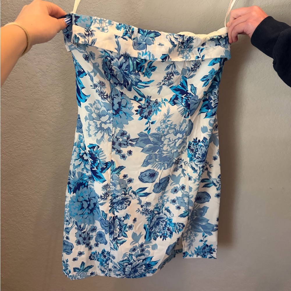 Floral Blue and White Mini Dress